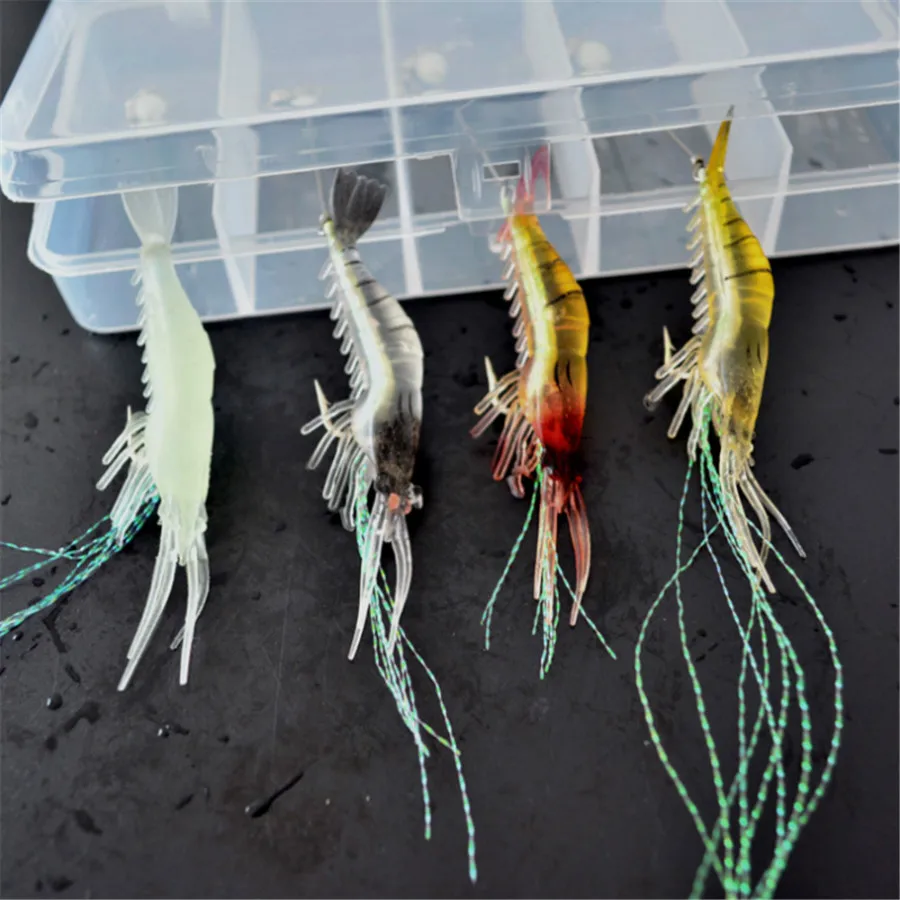 7pcs 8cm 5g Luminous Fake Shrimp Soft Silicone Artificial Bait with Bead Swivels hook for fishing Sabiki Rig Fishing Tackle Sea