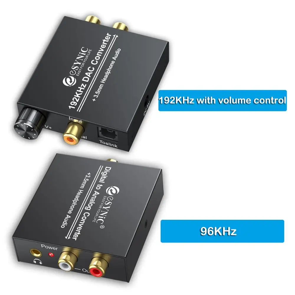 ESYNiC 192KHz/96KHz DAC Converter Digital Coaxial SPDIF Toslink RCA R/L 3.5มม.หูฟังอะแดปเตอร์เสียง