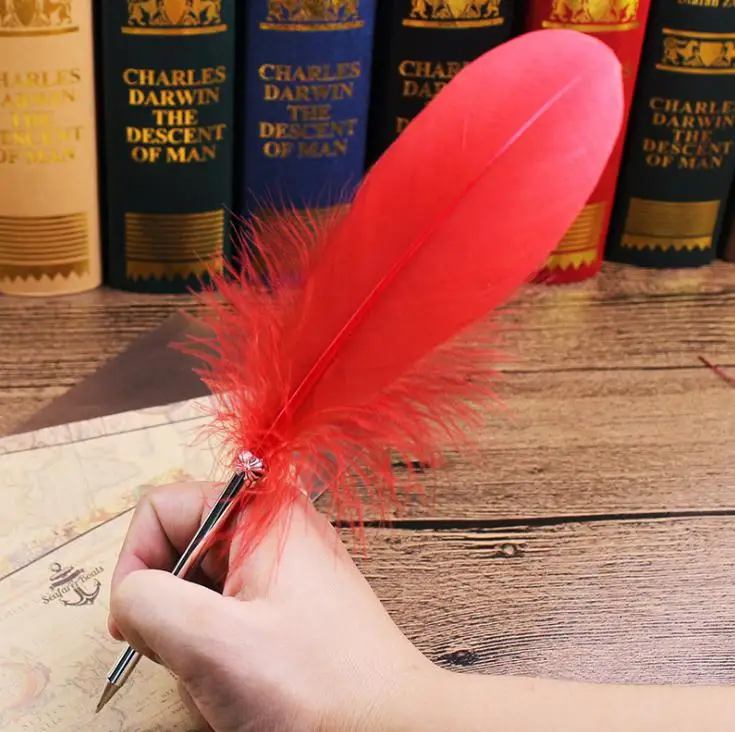 Fashion Feather Pen Quill Ballpoint Pen 14colors Ballpoint Pens for Wedding Gift Office School Writing Supplie Wholesale