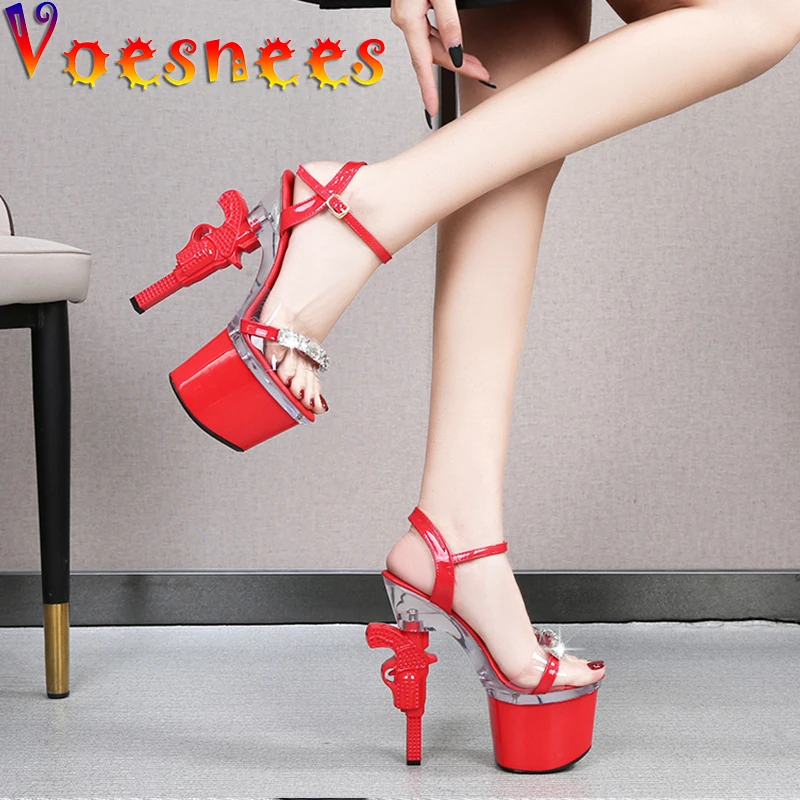 Voesnees Women Shoes 2021 New Summer Waterproof Platform Sandals Crystal Pistol heel 17cm Sexy High Heels Female Stripper shoes