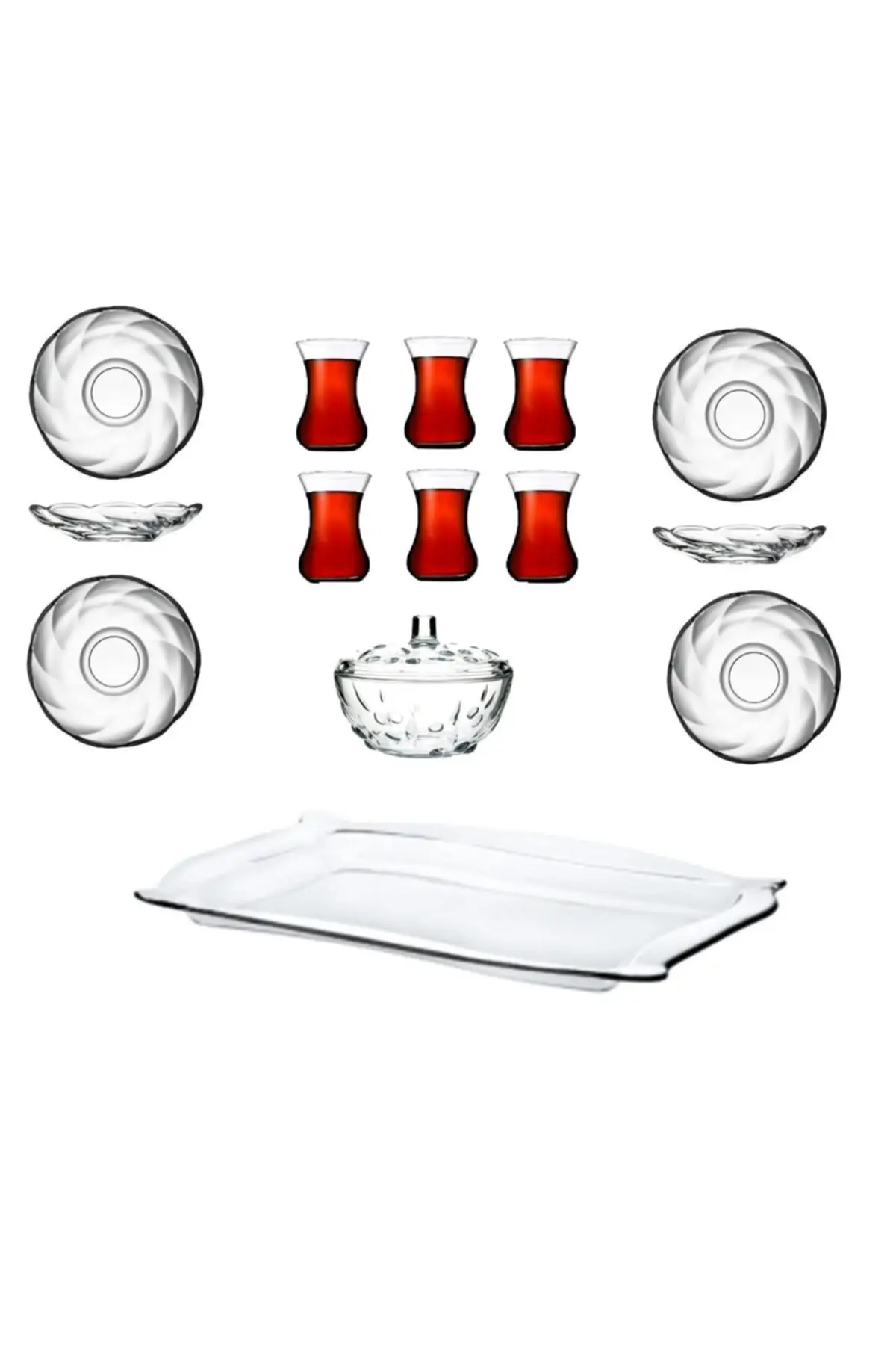 

Uras Tray Tea Cup Set-Tea Set Kit 14 Prç. Turkish Tea Cup Glass Cup