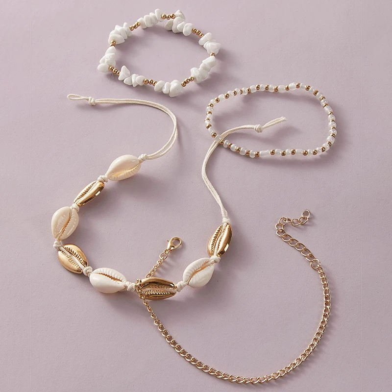 Tocona Colorful Beaded Anklets for Women Summer Shell Nutural Stone Barefoot Sandals Rope Foot Chain Bohemian Jewelry 9426