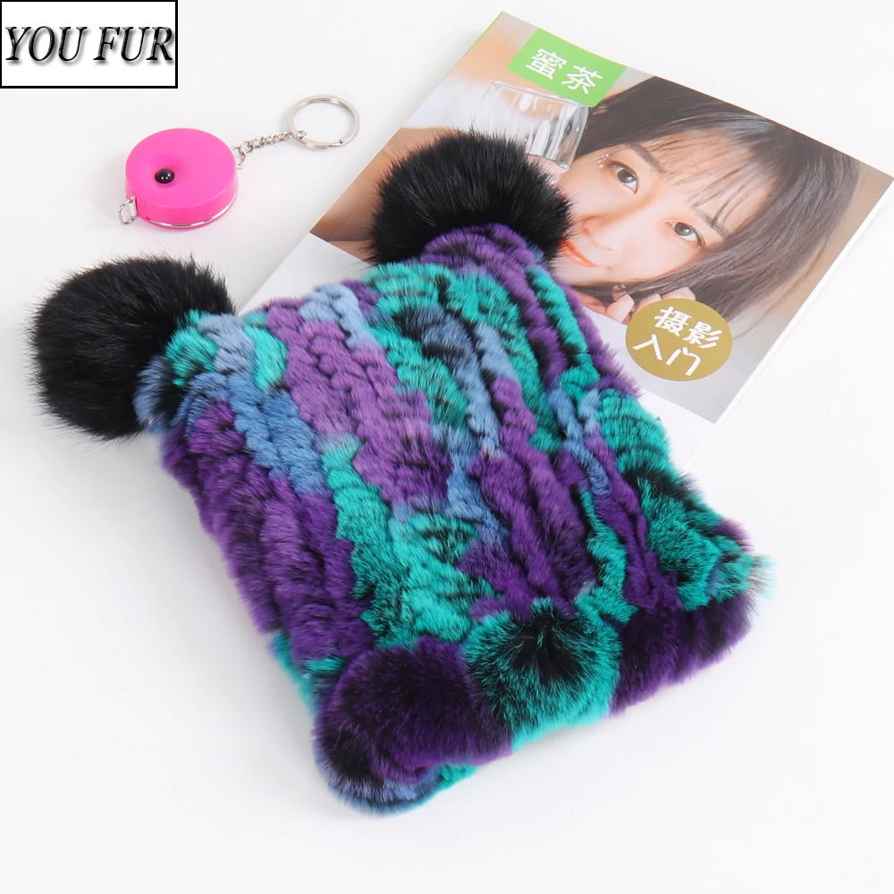 

Hot Sale Winter Russian Child Real Rex Rabbit Fur Hats Kids Knitted Good Elastic Natural Fur Cap Warm Children Genuine Fur Hats