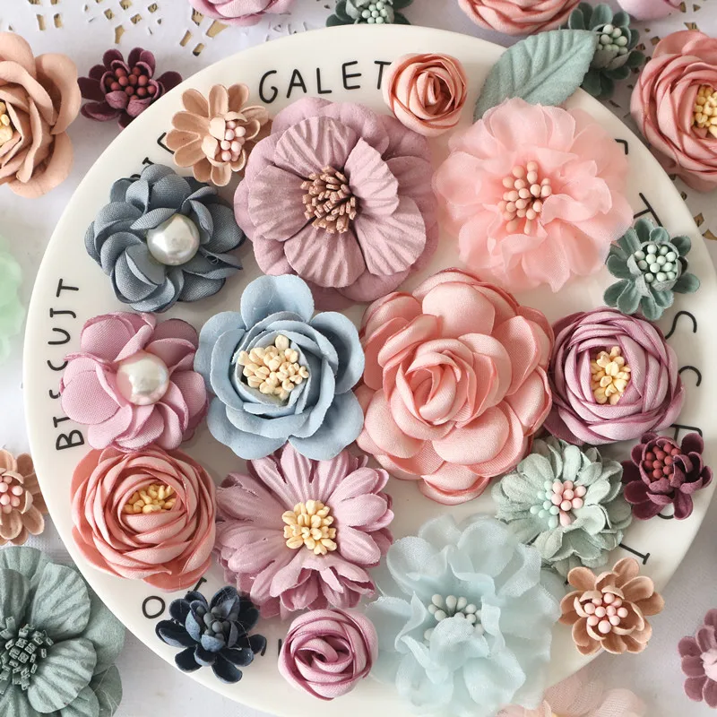 10 teile/satz mischen Stoff Blumen Simulation Blumen kopf Dekoration Blumen für DIY Zubehör – Detail 24