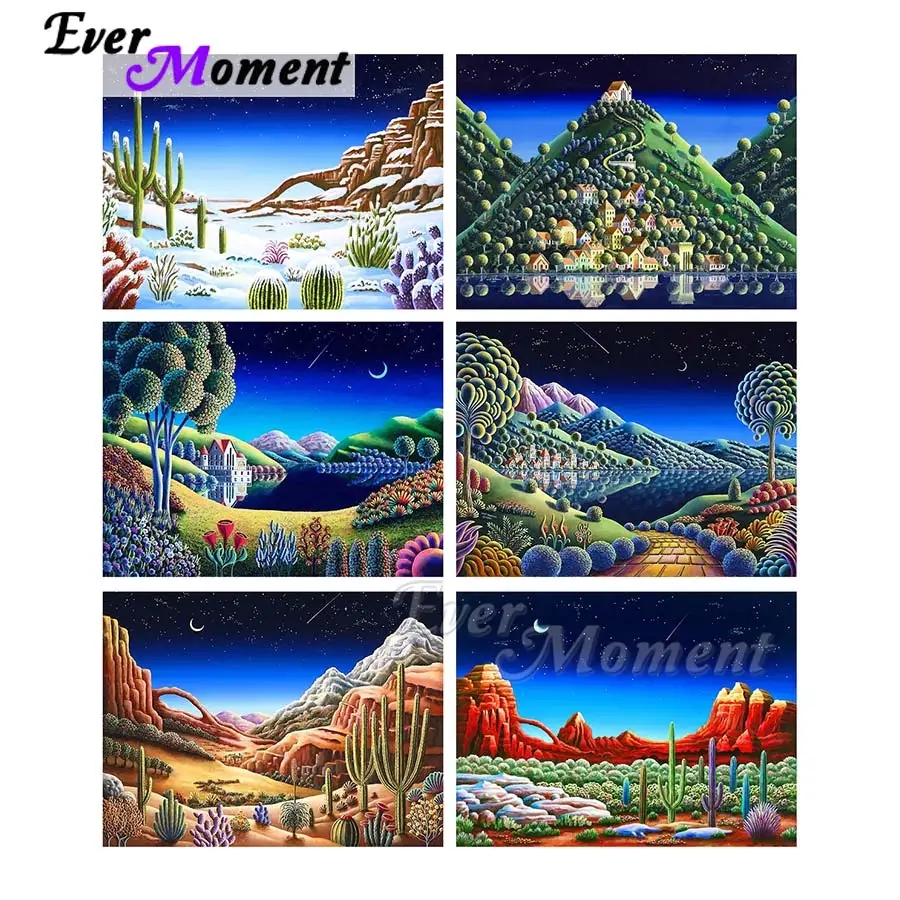 

Ever Moment Diamond Painting Blue Scenic Tree Full Square Resin Drills 5D DIY Leisure At Home Handicraft Decoration ASF2159