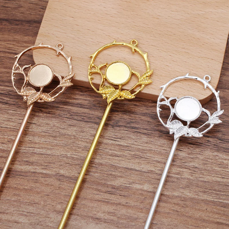 5pcs Retro Hair Fork 35mm flower Hair Sticks Hair Pin Hairpins Headwear 12mm cabochon base Jewelry Findings DIY Hair Accessories