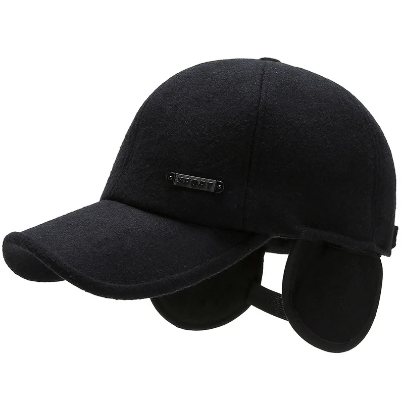 Autumn Winter Warm Windproof Baseball Cap For Men Solid Dad Hat With Earmuffs Male Plus Velvet Thickened Ear Protection Bone L38