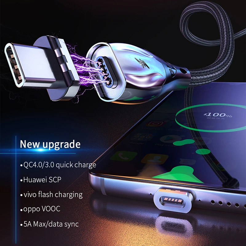 40W SuperCharge Magnetic Type C Cable 5A Magnetic USB C Cable 30W Magnetic Charger Wire for Xiaomi 9 10 Pro Ultra Huawei Mate 40
