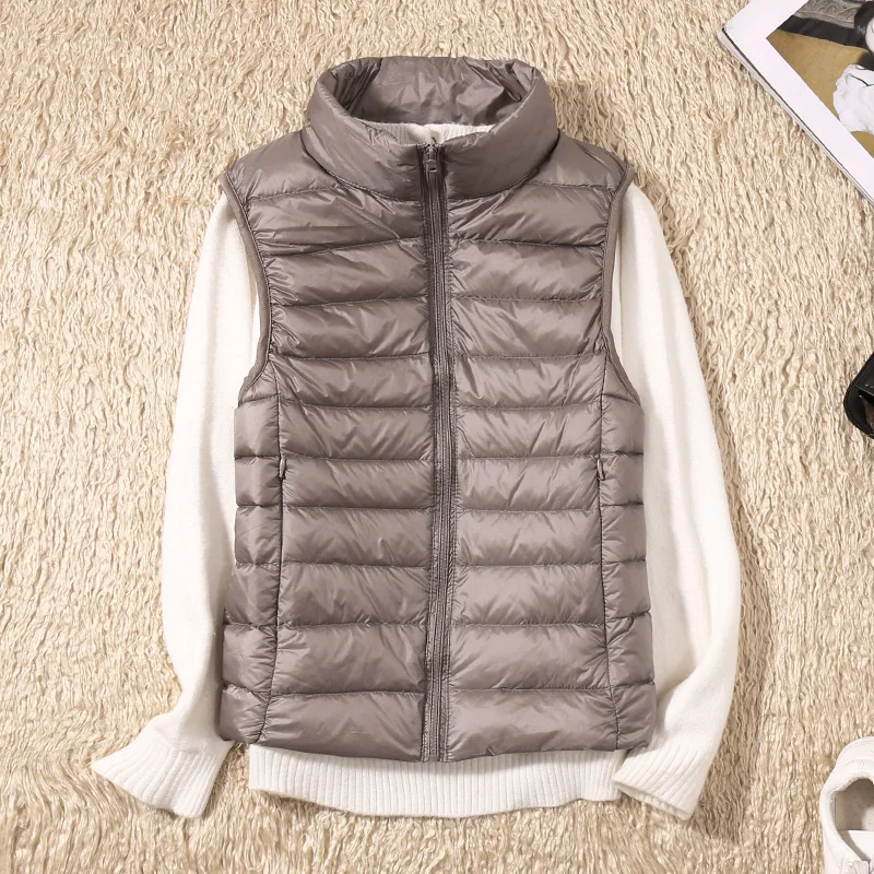 2024 New Women 90% White Duck Down Vest Women\'s Ultra Light Duck Down Vest Jacket Autumn Winter High Collar Sleeveless Coat