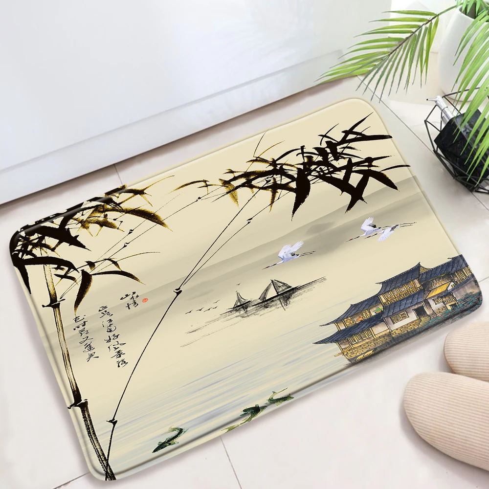 

Chinese Ancient Style Ink Landscape Painting Bath Mat Entrance Door Mat Decor Bathroom Rug Carpet Kitchen Mat Bathroom Products