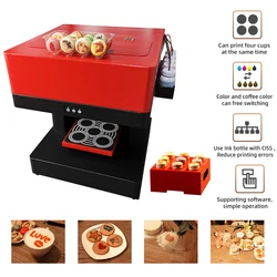 New Upgraded 4 Cups Coffee Printer with Edible Ink CISS Selfie Photo Coffee Printer for Biscuits Macaroon Food Printing Machine