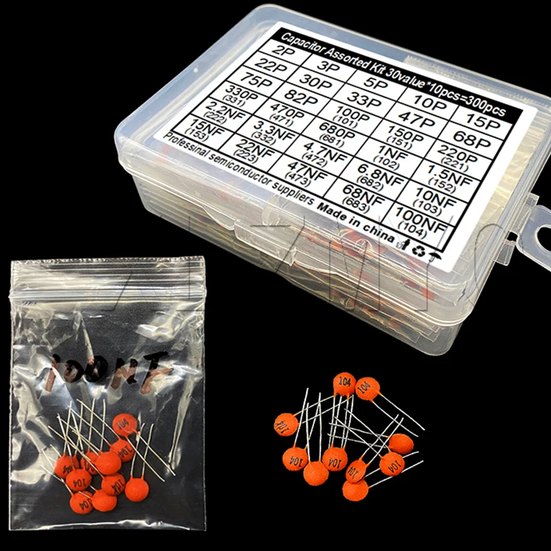 300pcs 30Values 2pf-0.1uf 100nf Ceramic Capacitor Kit 2/3/5/10/15/22/30/33/47/68/75/82/100/220/330/470/680/pf/p 1/1.5/2.2/3.3/NF