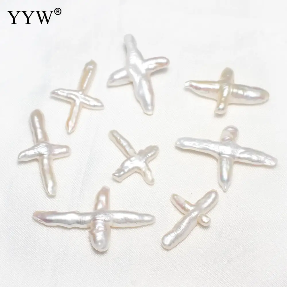 

1pc Special Cross Shape Natural White Cultured Freshwater Pearl Beads No Hole Beads For Jewelry Making Necklace Bracelet