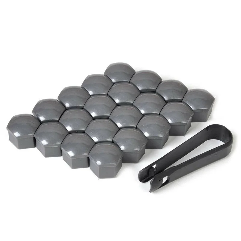 20Pcs 17mm Gray Wheel Center Nut Caps Car Tire Lug Nut Bolt Plastic Covers Decor Styling Protector Accessories For VW Audi Skoda