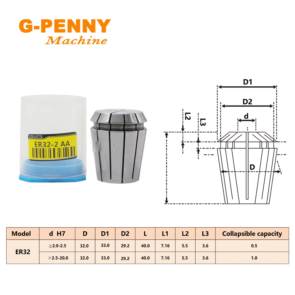 G-PENNY Machine Spindle Collet ER32  0.015 Collet 2-20mm,1/4,1/8mm Spring Collet for CNC Milling lathe tool and spindle