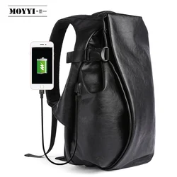 2024 Men's Backpack Lether USB Charge 15.6inch Laptop Backpacks Vintage EVA Softback Kanpsack School Bag 30L Big Capacity Bag