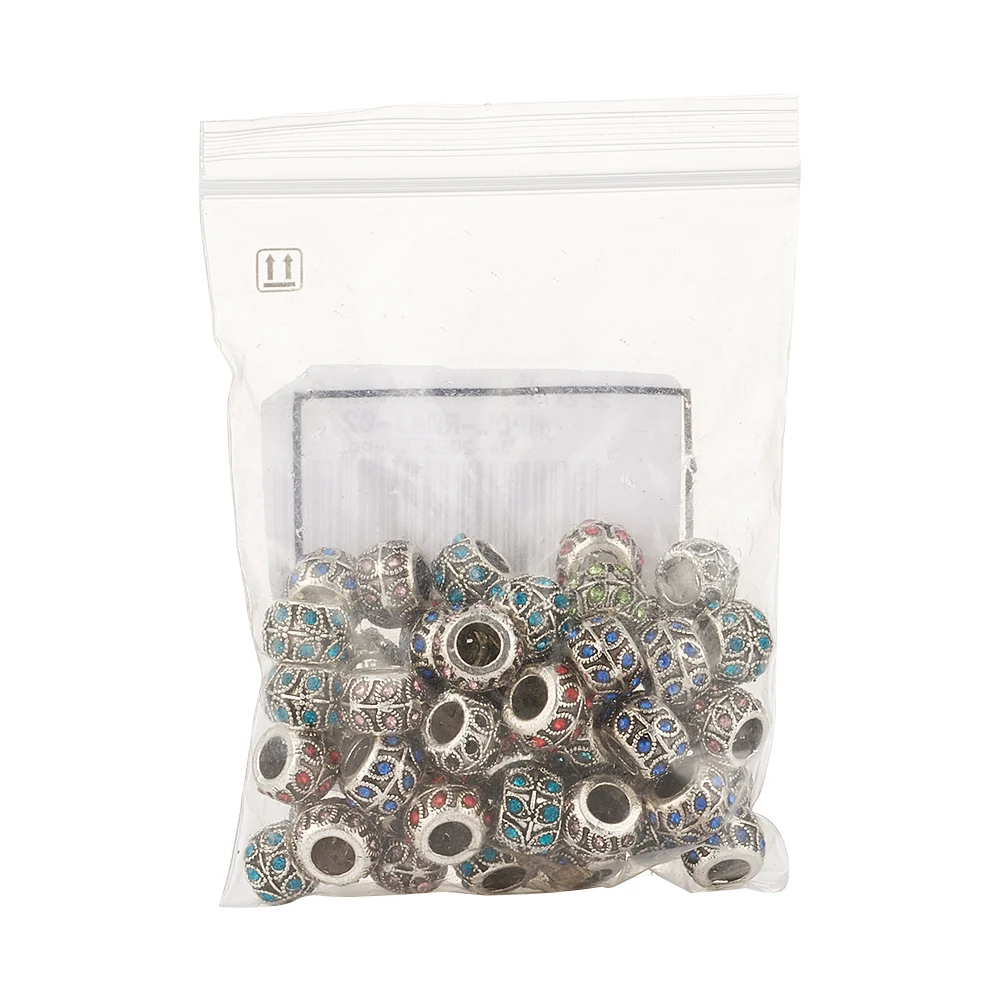 50pcs Alloy Rhinestone Beads European Beads Rondelle Mixed Color Large Hole Beads with Leaf for Jewelry Making 9x7mm Hole:5mm