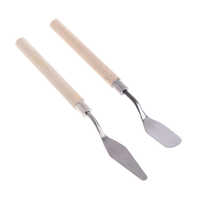 2 uds de acero inoxidable paleta, cuchillo, espátula raspador de mezcla de pintura al óleo