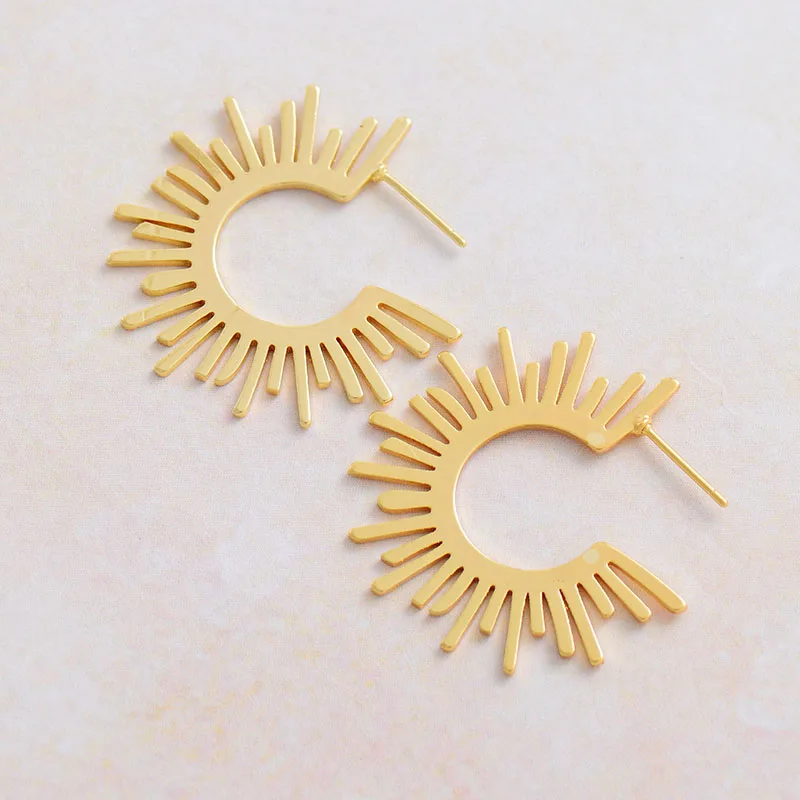 Trendy Women Earrings Gold Plated Sunburst Bold Minimalist Teen girls Luxury Hoops Fashion Jewellery Wholesale