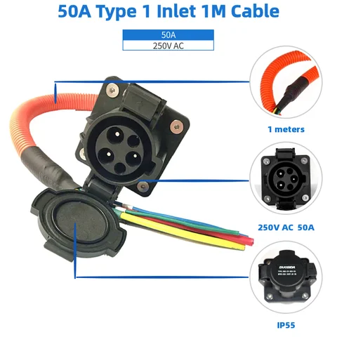EV Electric Vehicle Car Portable EV Charger stock 50A J1772 AC inlet socket connector with 1m UL TUV cable single phase Level 2