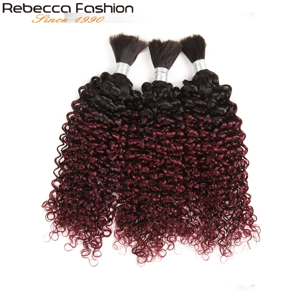 

Rebecca Fashion Remy Human Hair Indian Kinky Curly Bulk Hair For Braiding No Weft Braids Hair Bundles Ombre T1B/99J