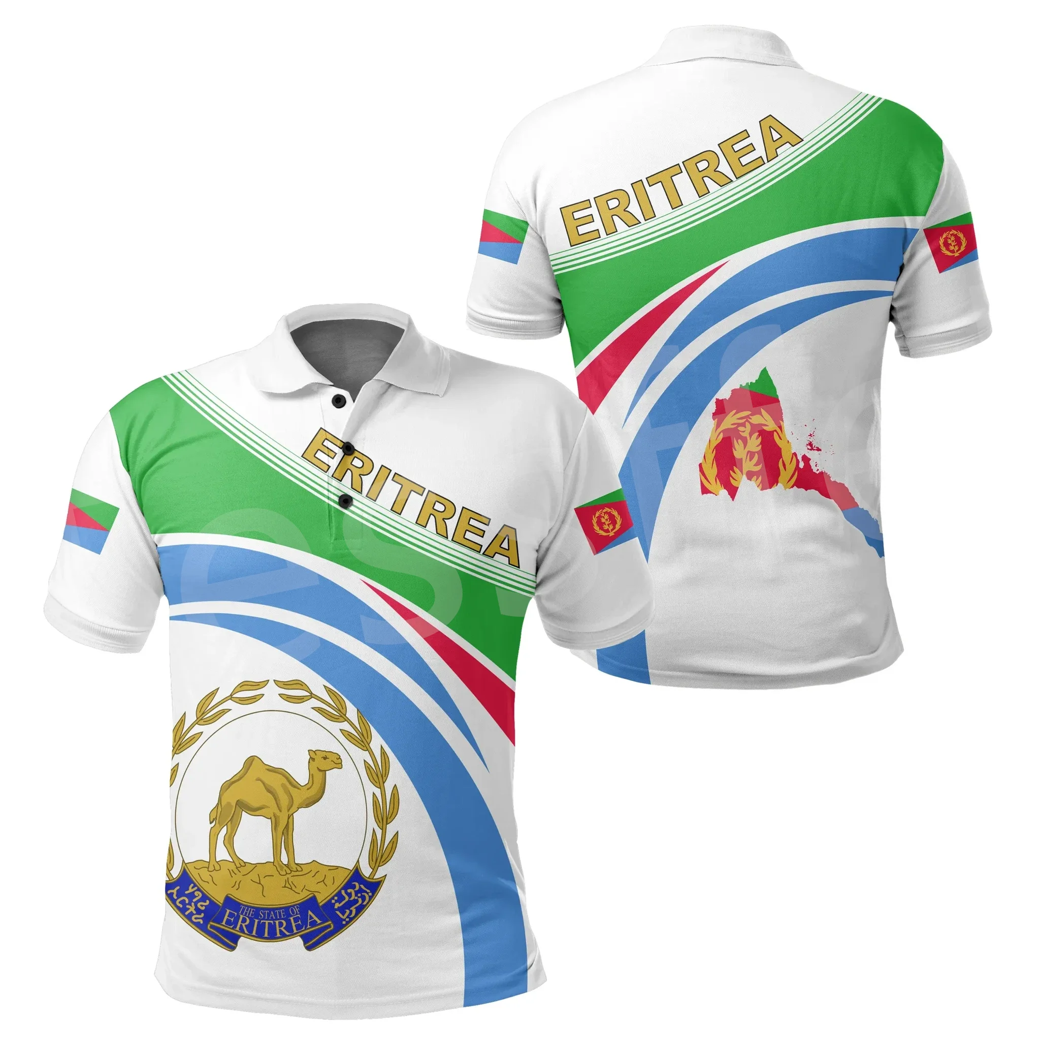 Tessffel Africa Eritrea County Flag Native Tribe Lion Retro 3DPrint Summer Funny Polo Shirts Men/Women Short Sleeve Streetwear 1