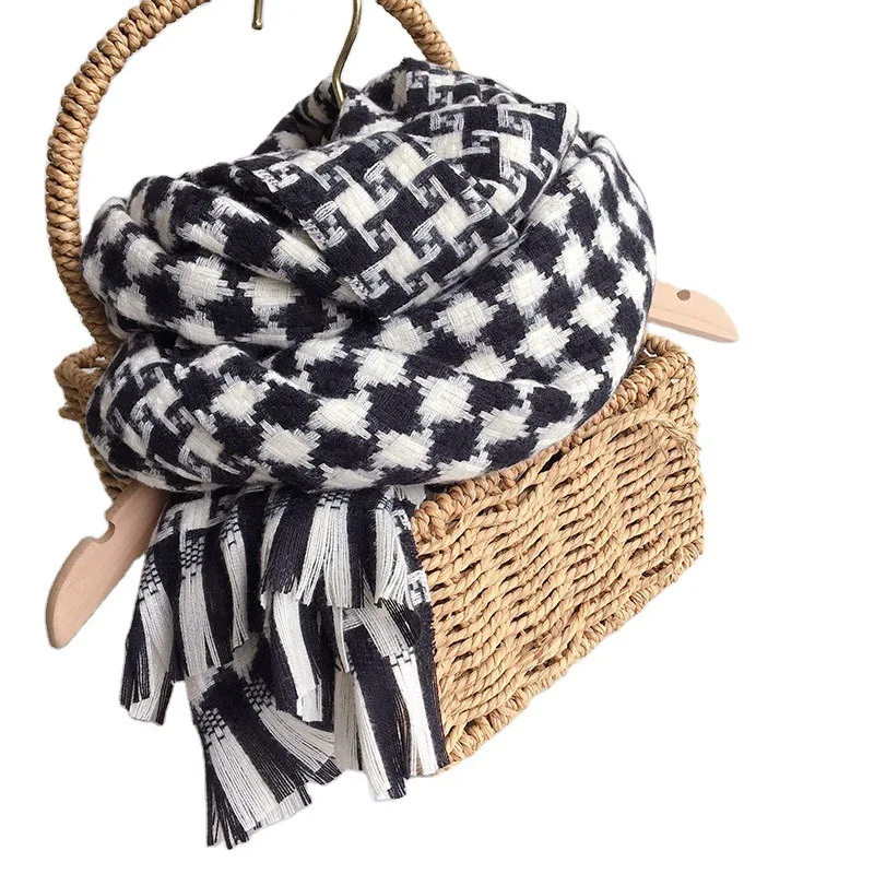 2021 Black White Cherkered Cashmere Imitation Scarf Shawl For Women