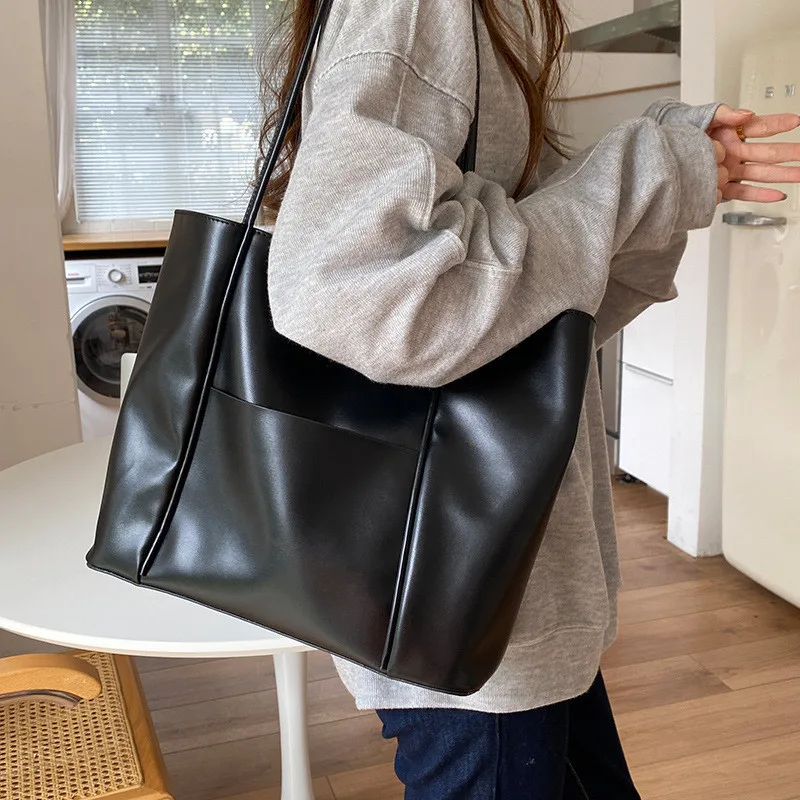 Casual Big Women totes designer female shoulder bags soft pu leather composite bag lady purses and handbags large capacity Black