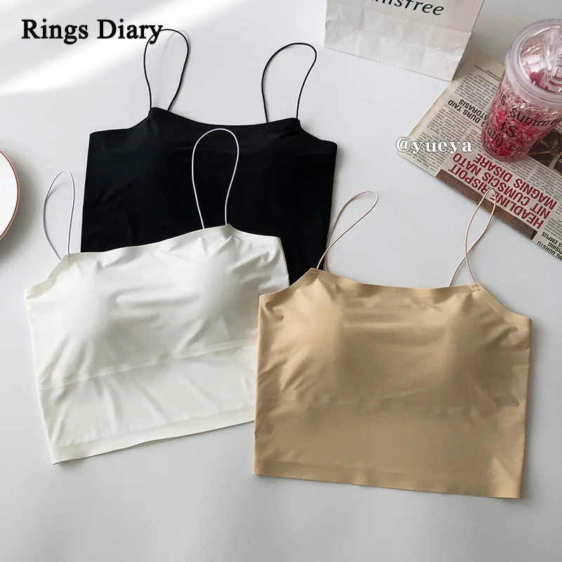 

Rings Diary Women Summer Basic Crop Camisole Solid Color Spaghetti Strap Sexy Cropped Bra Top With Inner Removable Pads For Girl