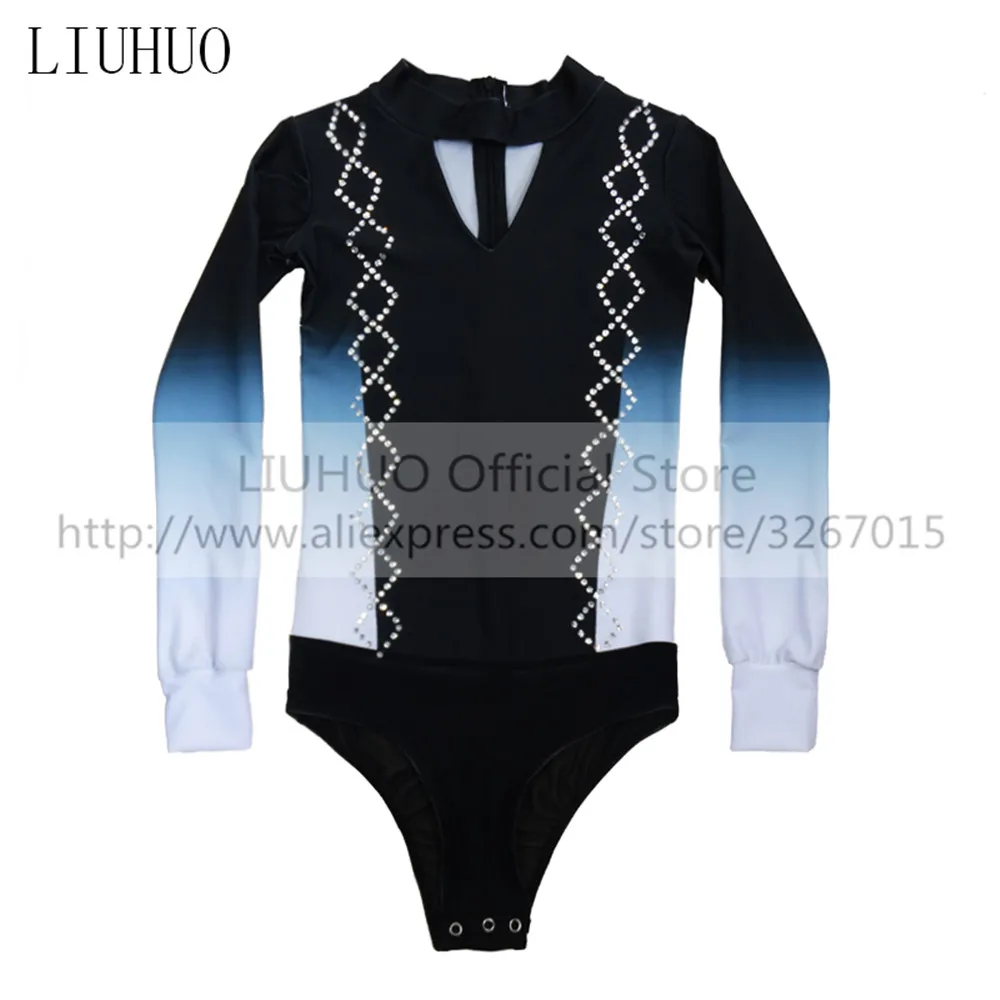 LIUHUO Figure Skating Top Men\'s Boys\' Ice Performance Costume Competition Long Sleeve Dance Tights Leotard Black Children Wear