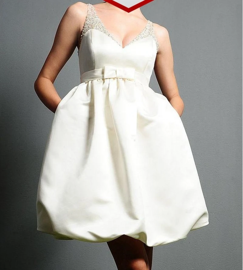 

Beading Mini Short Beach Wedding Dress 2023 Vestido Noiva Praia Simple Ivory Backless A-Line Party Bridal Gowns