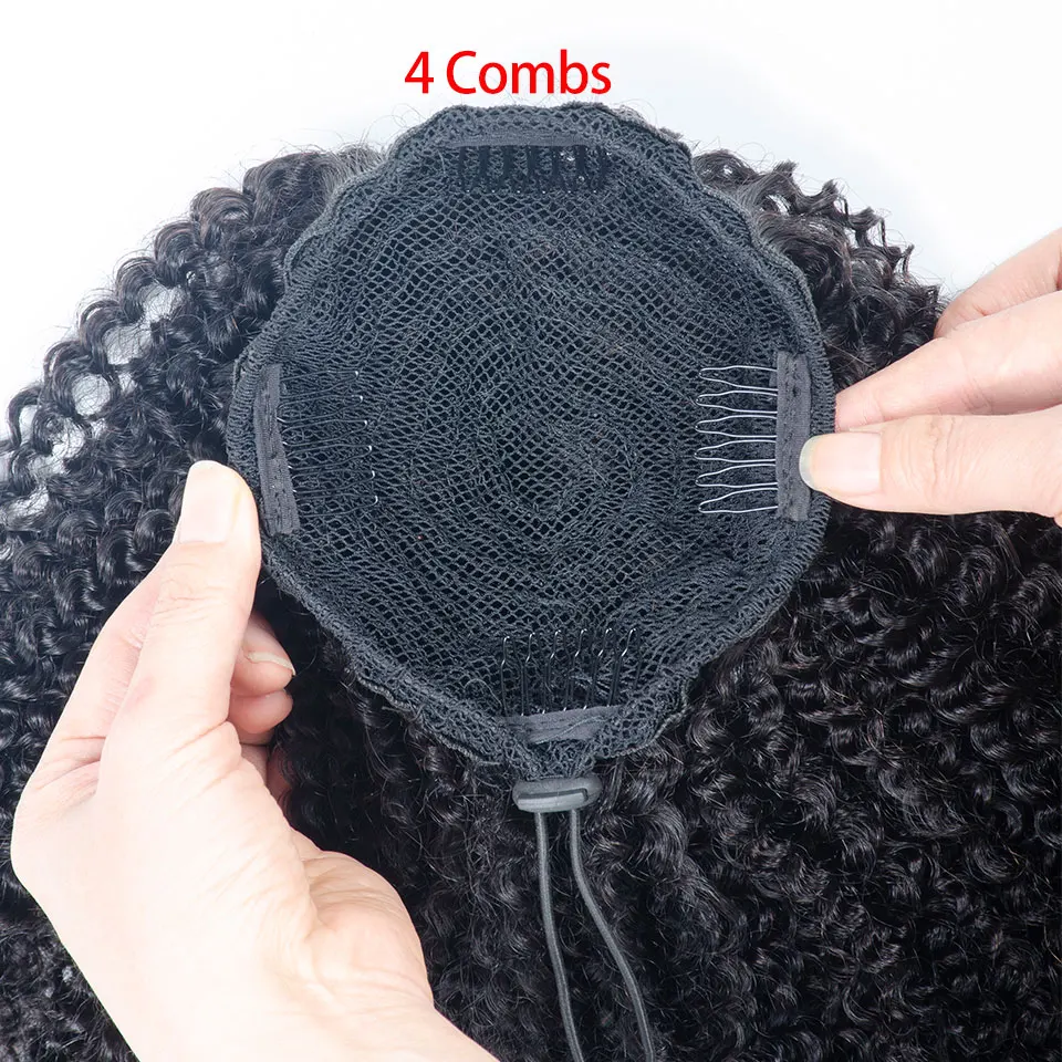 Afro Kinky Curly Drawstring Ponytail, extensões de cabelo humano mongol, Remy Clip, 100g, 12 em, 14 em, 16 em