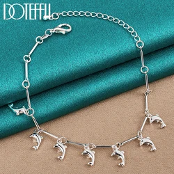 DOTEFFIL 925 Sterling Silver 7 Dolphin Pendant Bracelet Chain For Women Wedding Engagement Party Fashion Jewelry