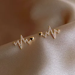 2024 new creative heartbeat stud Earrings Fashion Korean women's jewelry European and American classic zircon versatile Earrings