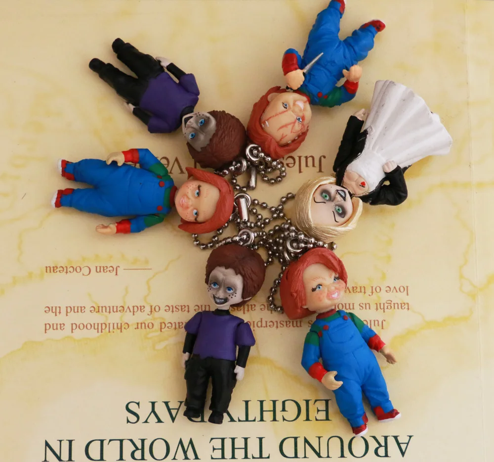 Classic Horror Film Good Guys Child\'s Play Bride of Chucky Chucky Tiffany Lovelly Bag Key Chain Figure Model Toys Gift