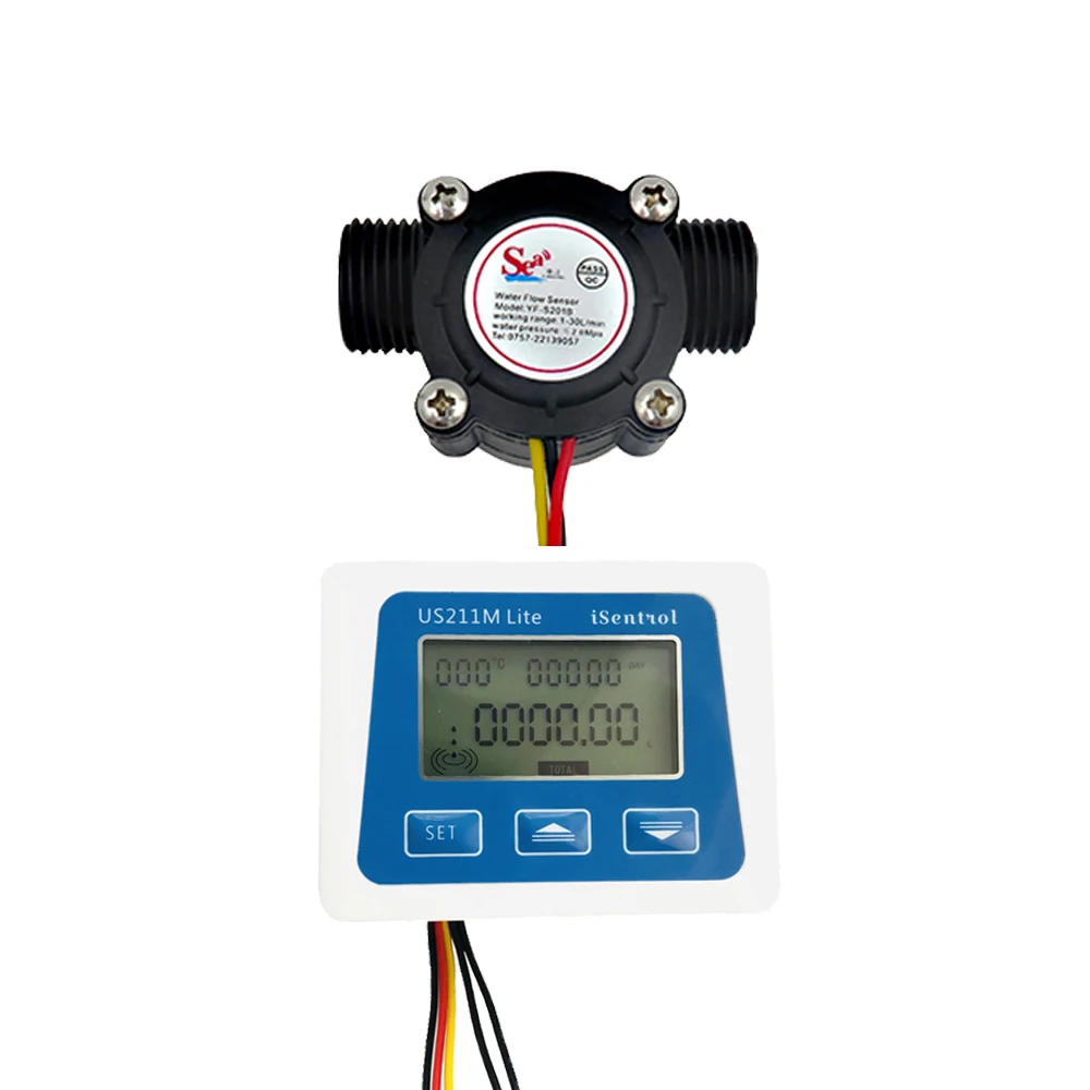 US211M Lite Digital Portable Flow Meter with YF-S201 Flow Sensor 1-30LPM Plastic Dijiang