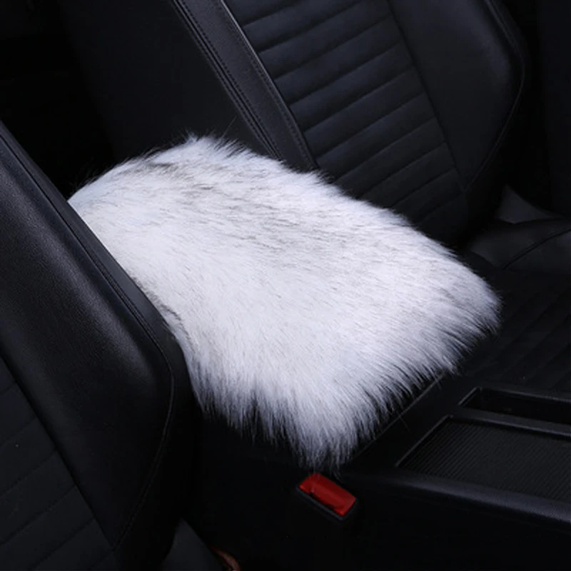 Auto Center Console Cover Plush Armrest Pads Warm Winter Sheepskin Wool Car Armrest Seat Box Pad Cushion Protector