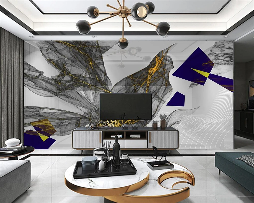 beibehang Custom modern minimalist papier peint geometric light luxury flower abstract line gold foil background wallpaper