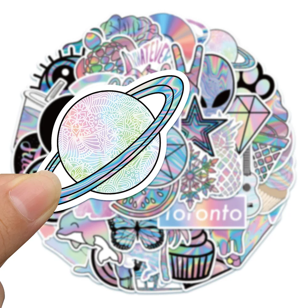 10/30/50PCS Holographic Laser Flash Graffiti Trolley Case Scooter Refrigerator Water Cup Waterproof Children\'s Sticker Wholesale