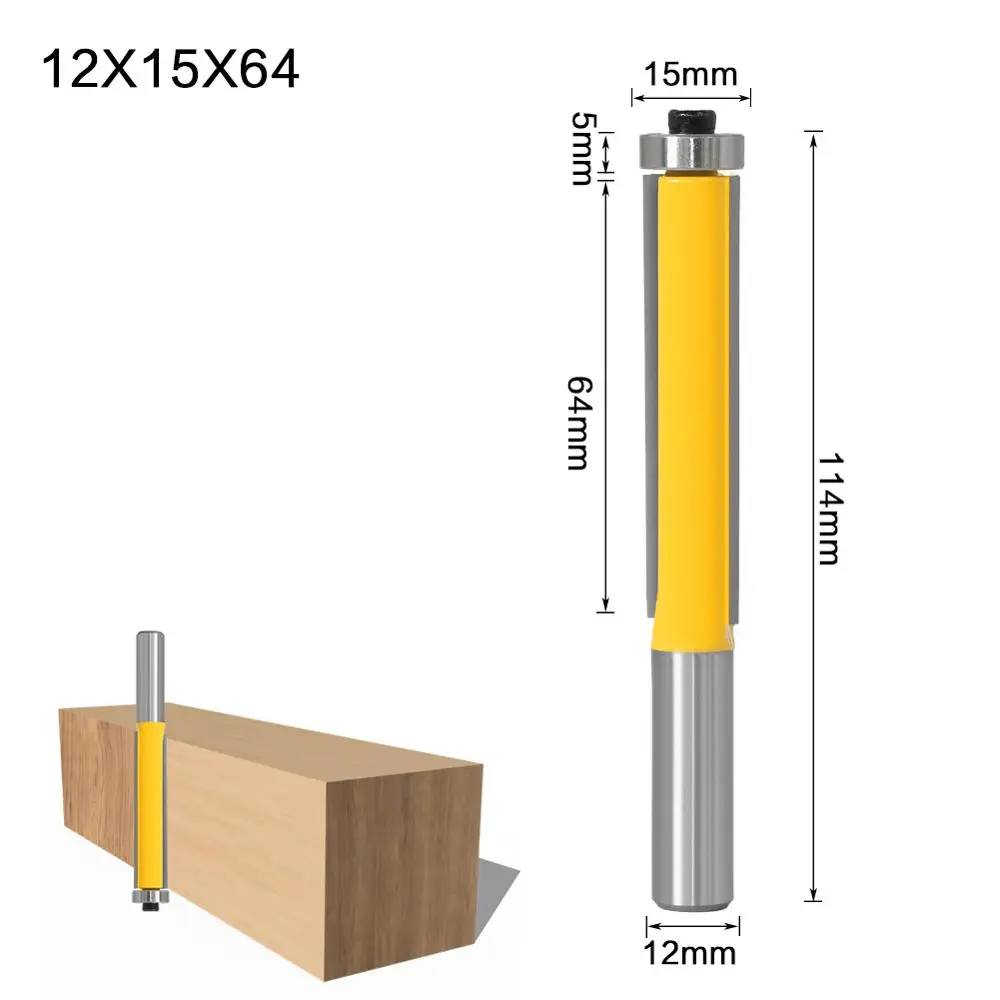 1pc 12 millimetri Shank50, 64 millimetri Flush Trim Router Bit con Cuscinetto per il Legno Modello Modello di Bit Carburo di Tungsteno Fresa per