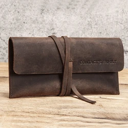 Handmade Cowhide Leather Pen Bag Retro Vintage Roll Pencil Case Pouch Stationery Dropshipping