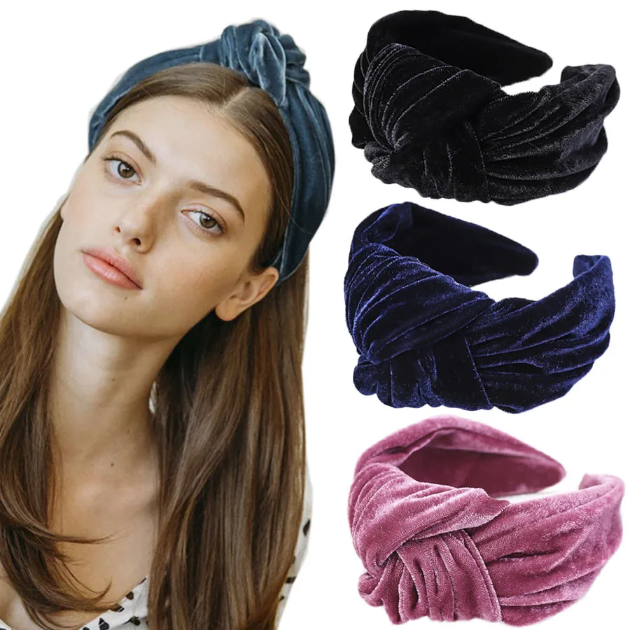 Haimeikang New Fashion Wide Side Women Headband Flannel Hairband Center Knot Headwear Top Quality Hair Accessories Wholesale