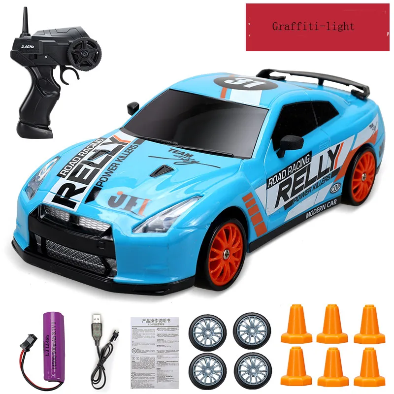 Voiture Télécommandée Drift 1:24 BuzzoXerex – 4WD, 18 Km/h, LED, 2 Batteries, Pneus Interchangeables – Blanc