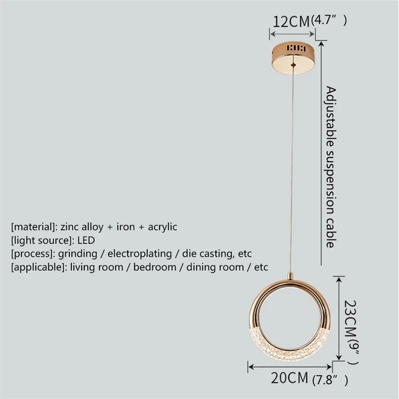 WPD Pendant Light Modern LED Creative Lamp Fixtures Round Ring Decorative for Home Dining Room