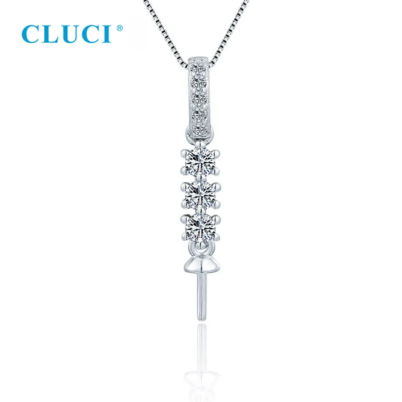 CLUCI Authentic 925 Sterling Silver CZ Pearl Necklace Pendant Setting Fit 6-7mm Round Bead DIY Women Fine Jewelry Making SP447SB