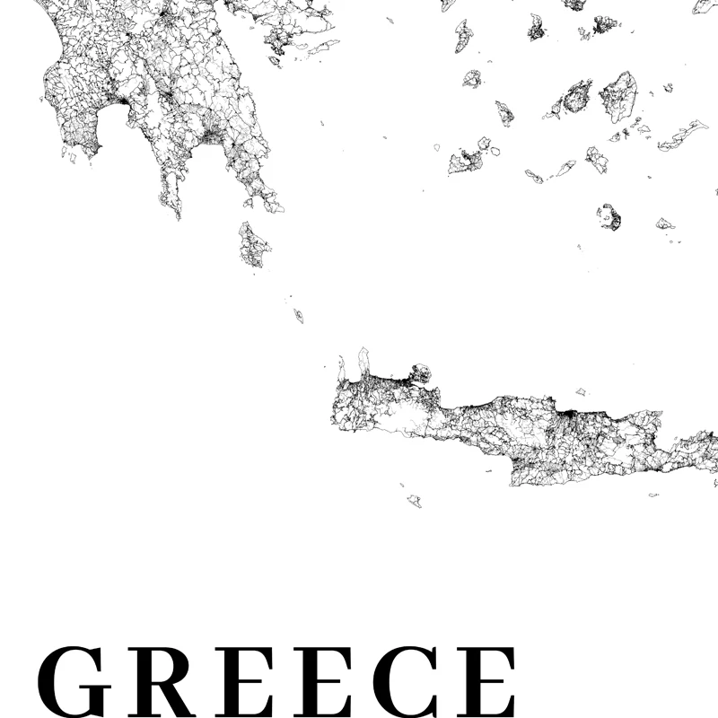 Greece Road Map Poster Black and White Prints , Athens City Map Canvas Painting Travel Posters Wall Art Pictures Office Decor