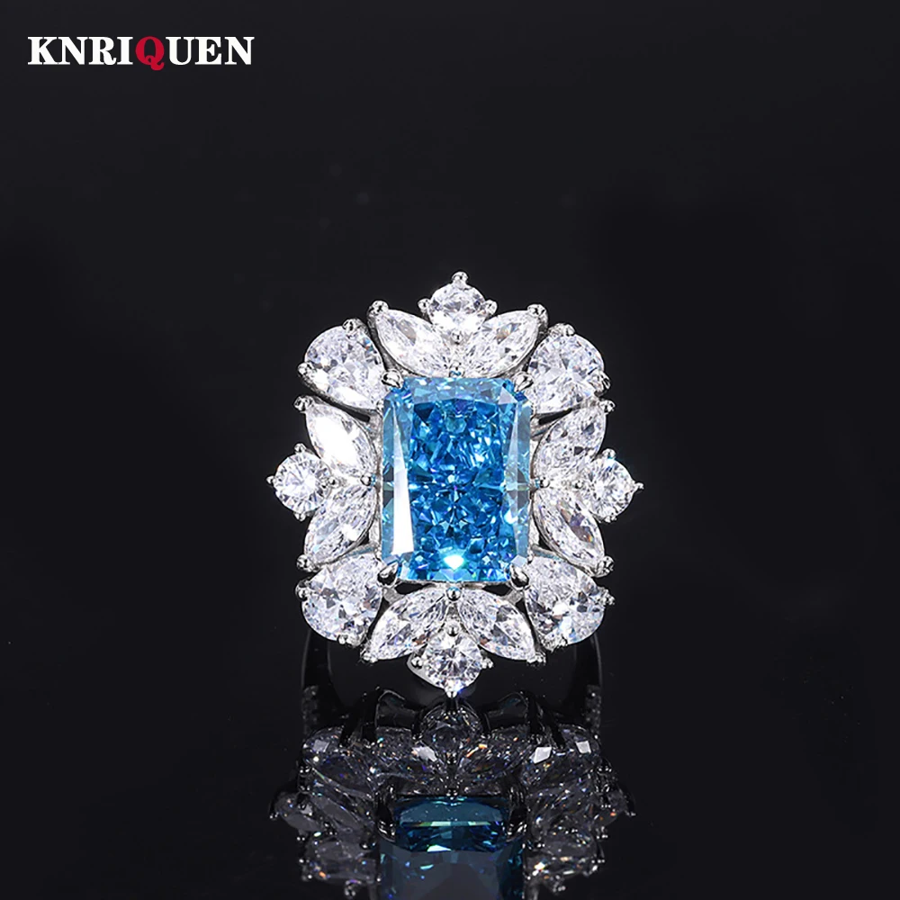 

2021 Trend 100% 925 Sterling Silver 10*14mm Tourmaline Topaz Aquamarine Rings for Women Vintage Gemstone Party Fine Jewelry Gift