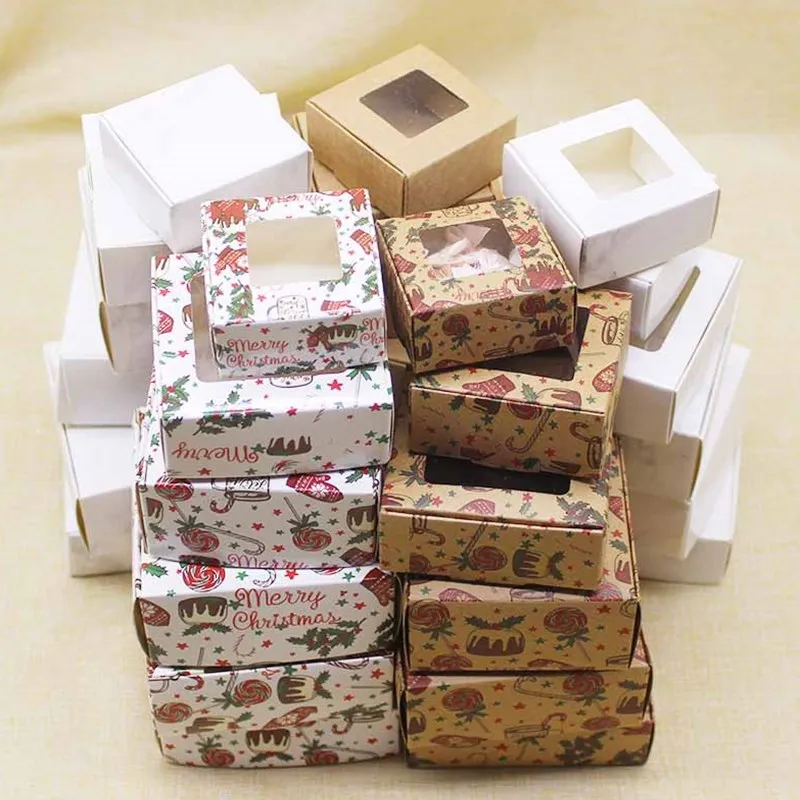 10pcs Handmade Marbling Clear Window Box Cardboard DIY Gift Soap Jewelry Box Package Bag Christmas Party Birthday Wedding Decor