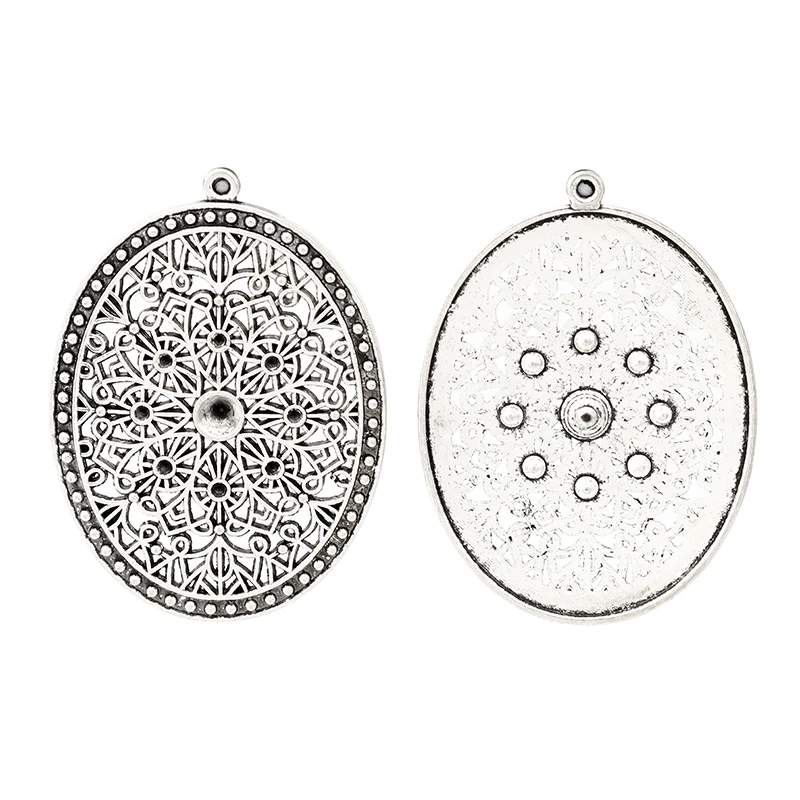 5pcs Tibetan Silver Tone Large Oval Charms Pendants Blank Rhinestone Settings for DIY Jewelry Making Findings