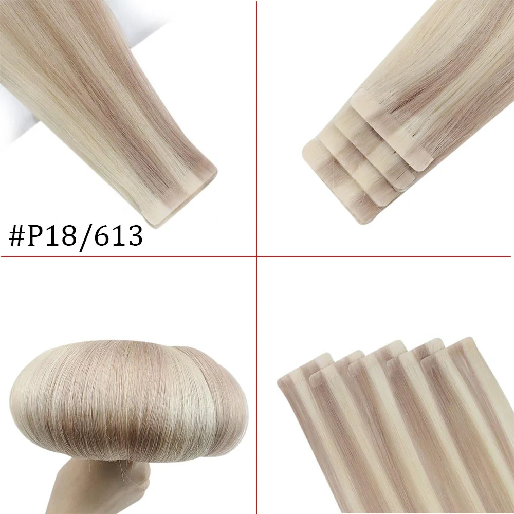 [12 Monate] Unsichtbare nahtlose Injektionsband-Haarverlängerungen, unbehandeltes Haar, weißestes Blond, 10A-Qualität, lange Nutzungsdauer – Detail 12